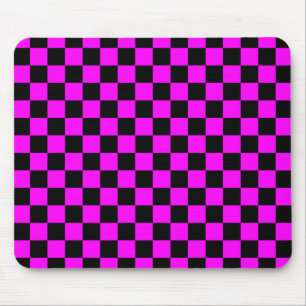 Black + Pink Check Chequered Chequerboard Pattern Mouse Mat