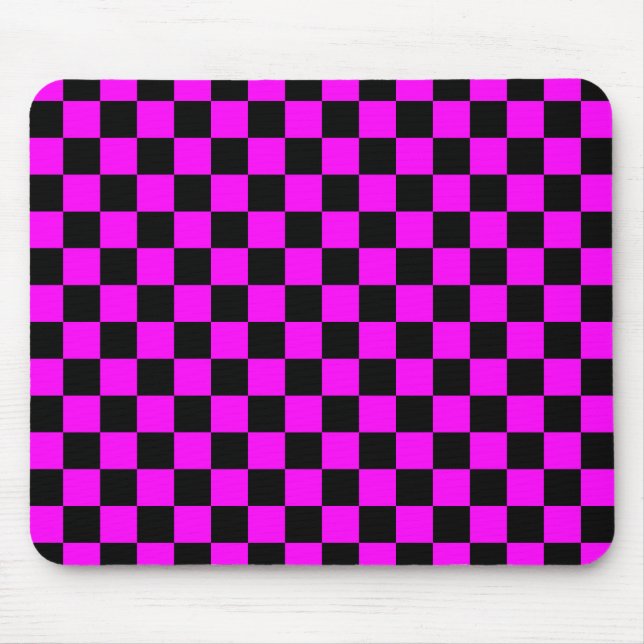 Black + Pink Check Chequered Chequerboard Pattern Mouse Mat (Front)