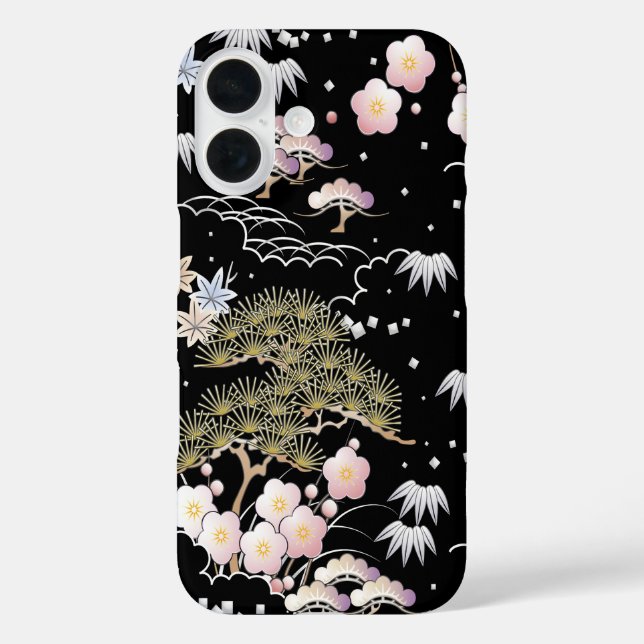 Black Pink Cherry Blossom Elegant Floral  Case-Mate iPhone Case (Back)