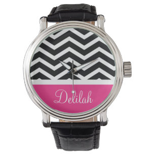Black Pink Chevron Name Watch