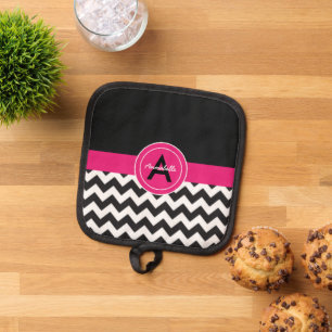 Black Pink Chevron Pot Holder