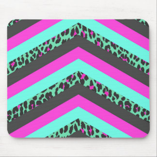 Black Pink Chevron Stripes Teal Cheetah Print Mouse Mat