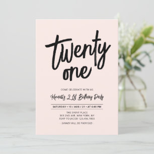 Black & Pink   Chic Twenty One 21st Birthday Party Invitation