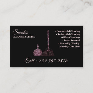 Black Pink Cleaning Service Janitorial sparkle Business Card