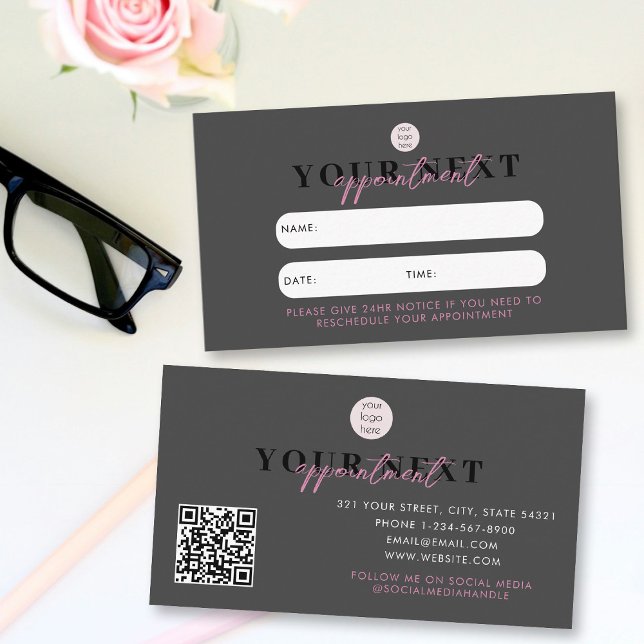 Black Pink Client Appointment Card QR Code Logo (Black Pink Client Appointment Card QR Code Logo)