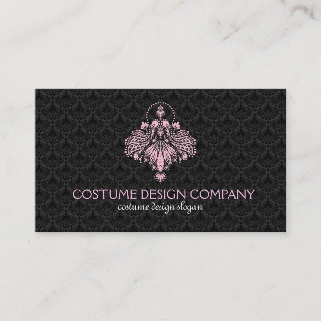 Black & Pink Costume Design Logo Business Card (Front)