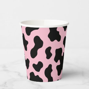 Black & Pink Cow Cowhide Print Birthday Party Paper Cups