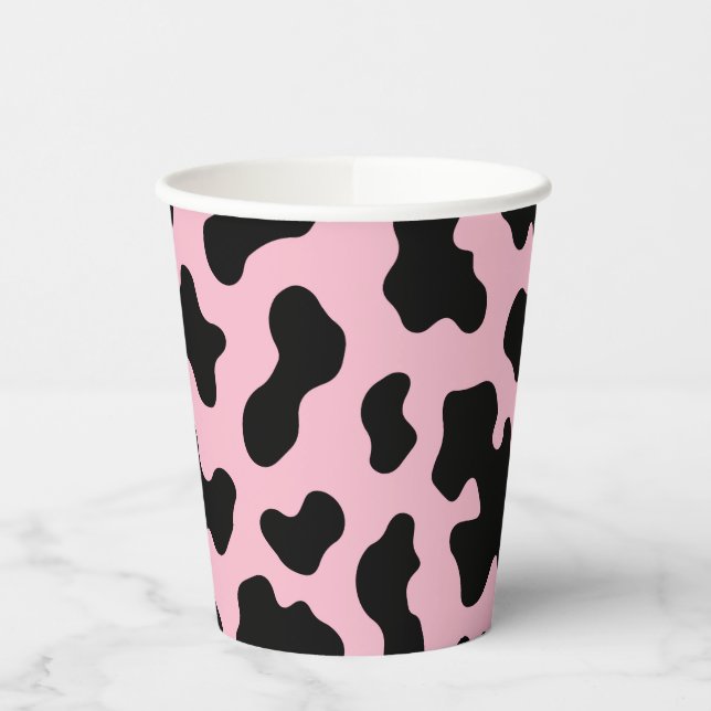 Black & Pink Cow Cowhide Print Birthday Party Paper Cups (Left)