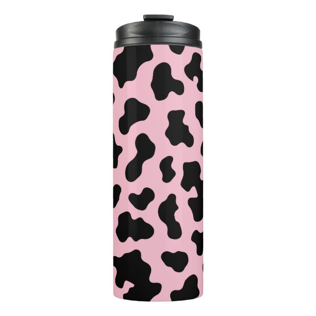 Black & Pink Cow Cowhide Print Thermal Tumbler (Front)