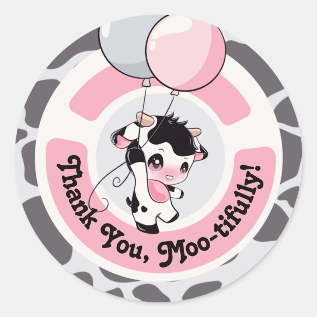 Black Pink Cow Pattern Thank you  Classic Round Sticker (Front)