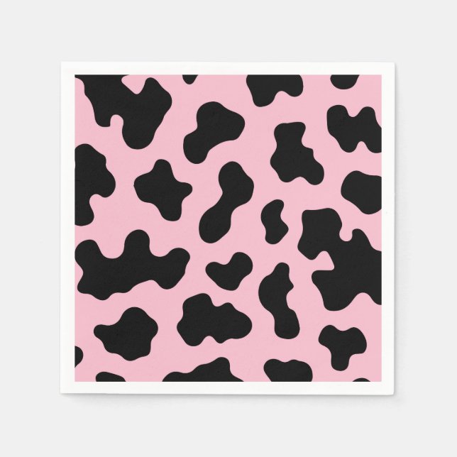 Black & Pink Cow Print Birthday Party Napkin (Front)