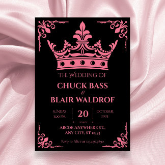 Black pink crown wedding invitation