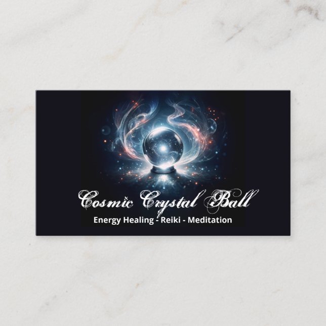 Black pink Crystal ball Energy Reiki Meditation Business Card (Front)