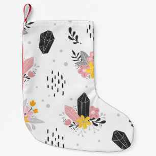 Black, pink crystals, floral seamless. small christmas stocking