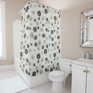 Black Pink Daisy Flowers Floral Pattern Shower Curtain