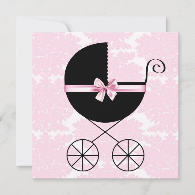 Black Pink Damask Baby Shower Invitations (Front)