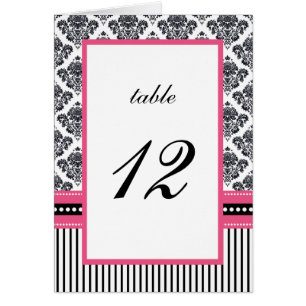 Black & Pink  Damask Stripes Wedding Table Number