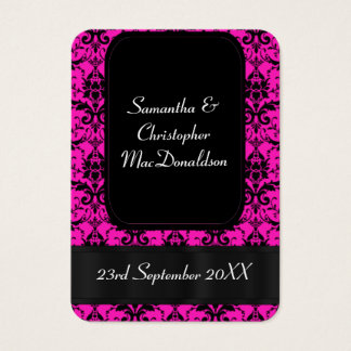Black pink damask wedding favour thank you tag