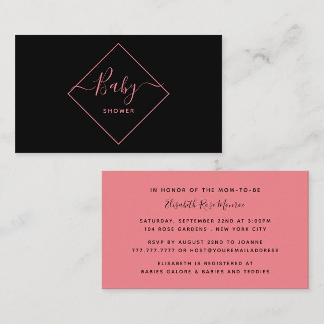 Black & Pink Diamond Baby Shower Ticket Invitation (Front/Back)