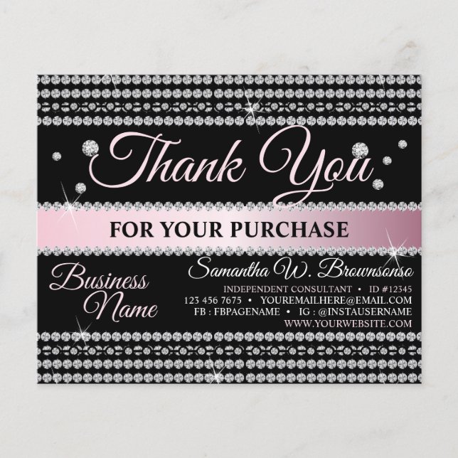 Black Pink Diamond Calligraphy Jewelry Thank You Flyer (Front)