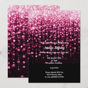 BLACK PINK DIAMOND WATERFALL BIRTHDAY PARTY INVITA INVITATION
