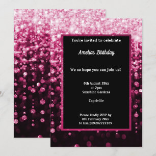 BLACK PINK DIAMOND WATERFALL BIRTHDAY PARTY INVITATION