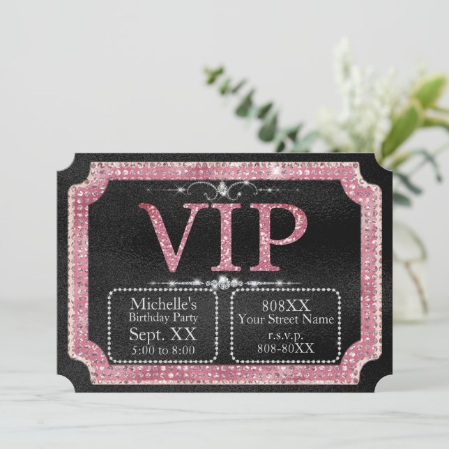 Black & Pink Diamonds VIP Ticket Invitation (Standing Front)