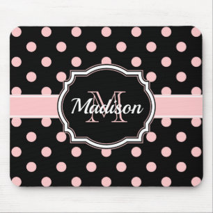 Black & Pink Dots Mouse Mat