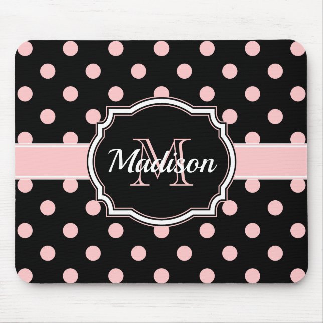 Black & Pink Dots Mouse Mat (Front)