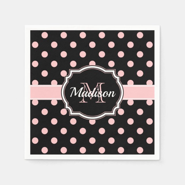 Black & Pink Dots Napkin (Front)