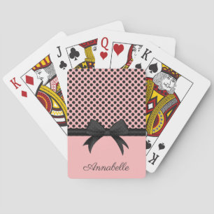 Black Pink Dots & Ribbon Playing Cards