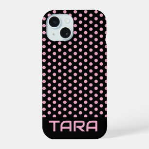 BLACK PINK DOTS STYLISH SIMPLE CUSTOMIZED NAME iPhone 15 CASE