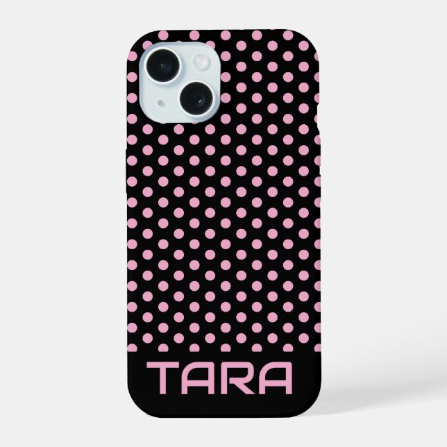 BLACK PINK DOTS STYLISH SIMPLE CUSTOMIZED NAME iPhone 15 CASE (Back)