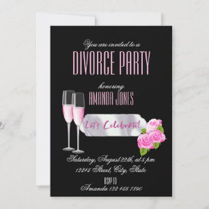  Black pink elegant champagne divorce party  Invitation