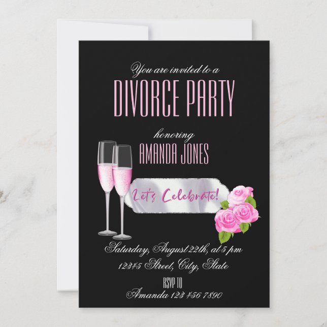  Black pink elegant champagne divorce party  Invitation (Front)