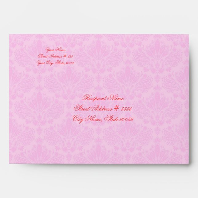 Black & Pink Elegant Damasks & Flower Design Envelopes (Front)