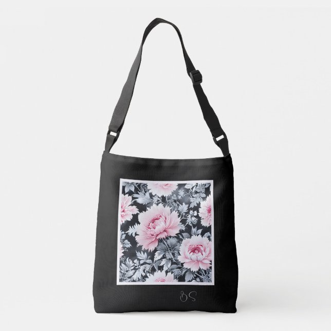 black & pink elegant Modern Floral Crossbody Bag (Back)