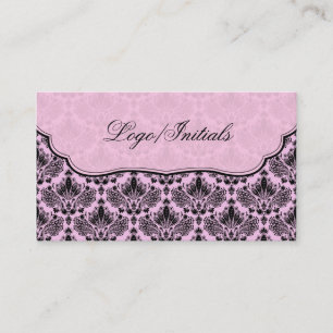 Black & Pink Elegant Retro Floral Damask Business Card