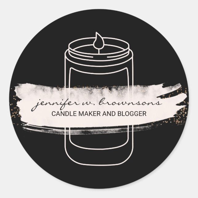 Black Pink elegant simple modern soy candle Classic Round Sticker (Front)