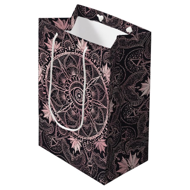 Black Pink Eye Mandala Medium Gift Bag (Front Angled)