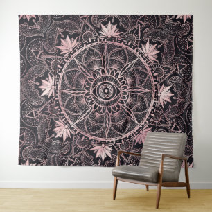 Black Pink Eye Mandala Tapestry
