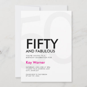 Black Pink Fifty and Fabulous 50th Birthday Invitation