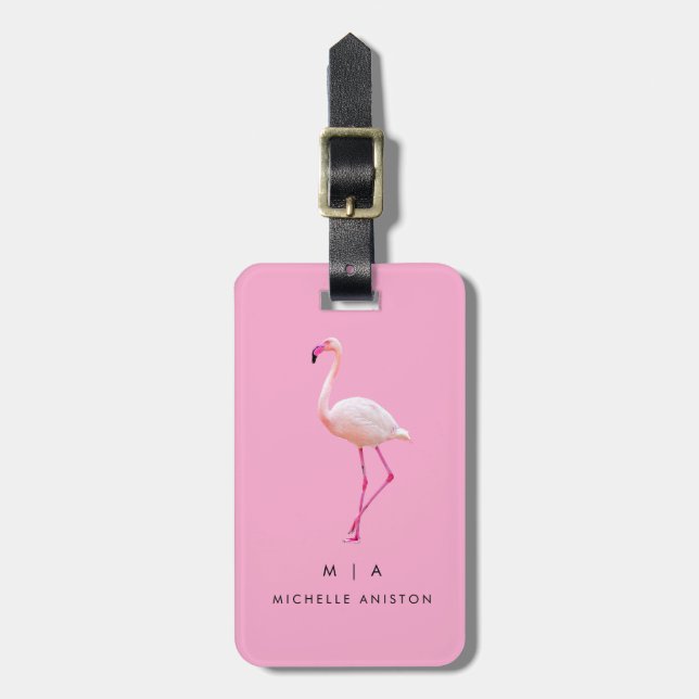 Black Pink  Flamingo  | Monogram Custom Luggage Tag (Front Vertical)