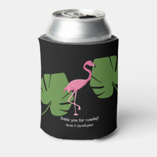 Black Pink Flamingo Tropical Destination Wedding Can Cooler