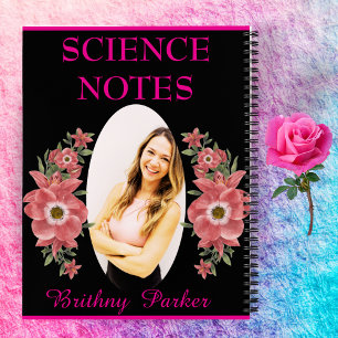 Black Pink Floral Left-Handed Girls Modern School Notebook