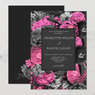 Black Pink Floral   Modern Chic Floral Wedding Inv Invitation