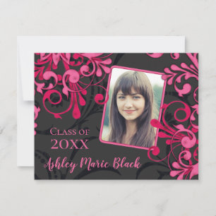 Black Pink Floral Photo Template Graduation