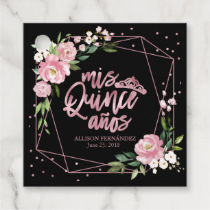 Black Pink Floral Quinceanera Favour Tags