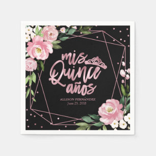  Black Pink Floral Quinceanera Napkin
