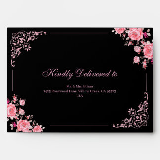 Black & Pink Floral wedding Envelope